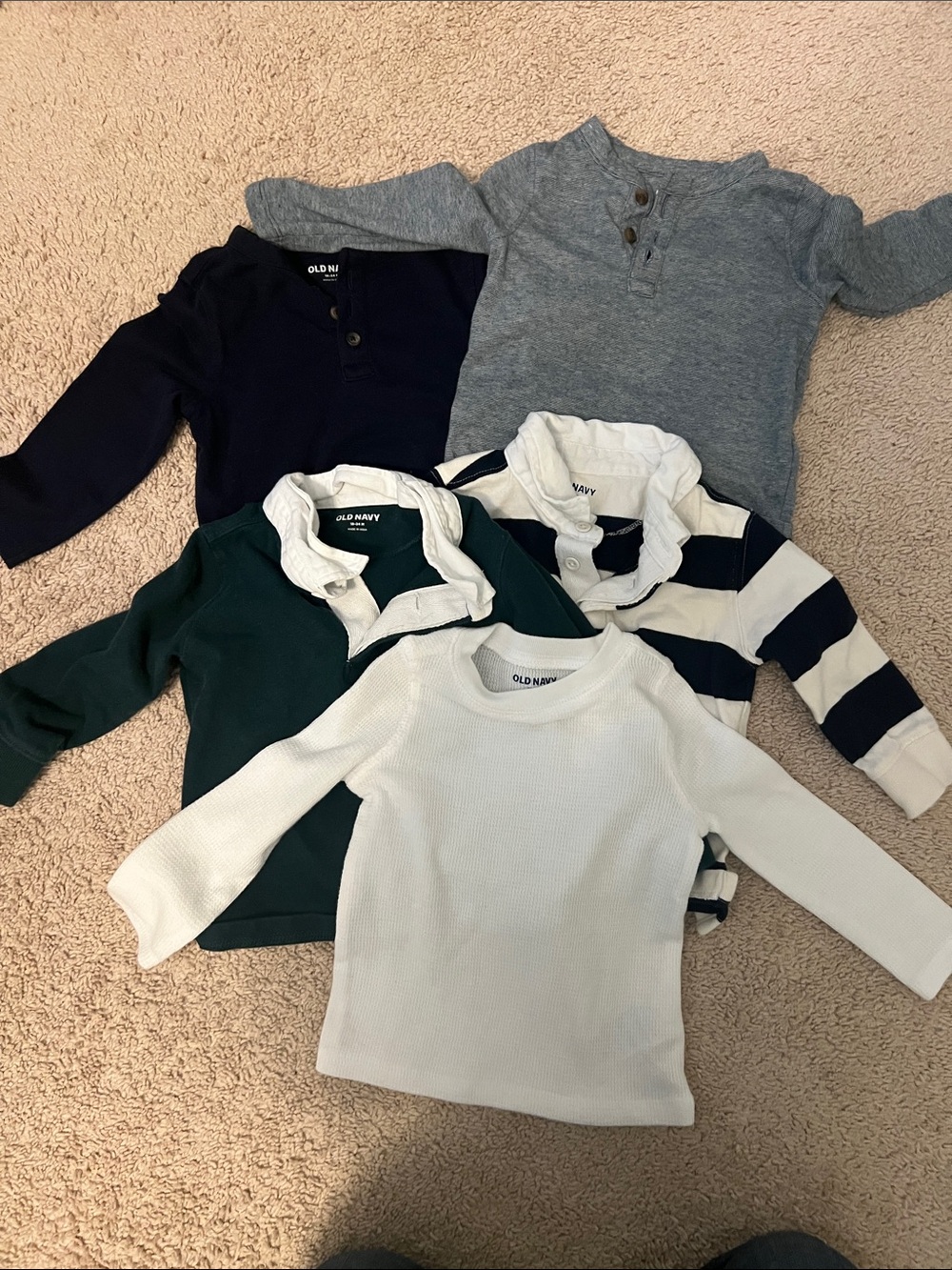 Old Navy Kids Long-Sleeve Tops in White, Navy, Gray, Green, Striped Bundle